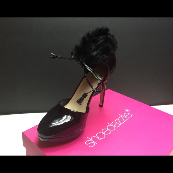 Shoedazzle Black Stilettos With Faux Fur Ankle