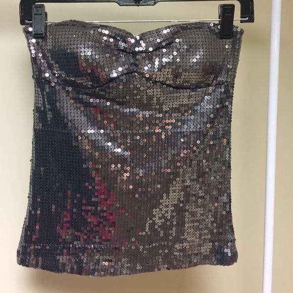 Gray silver sequin strapless top