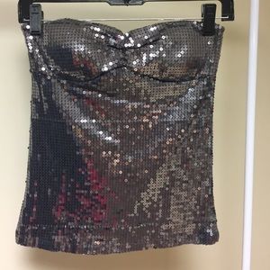 Gray silver sequin strapless top