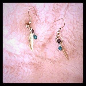 Crystal and silver feather earrings