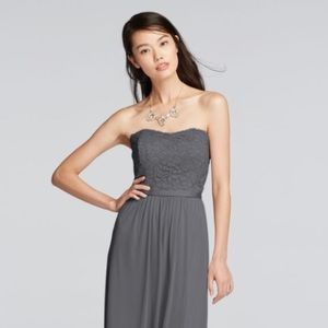 David's Bridal Mesh and Lace Long Strapless Dress