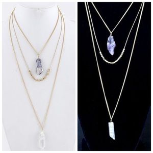 3 Layer Semi Precious Purple Crystal Necklace