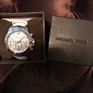 Michael Kors white leather chronograph watch