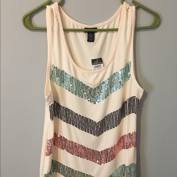 Off white different colored sequence tank top