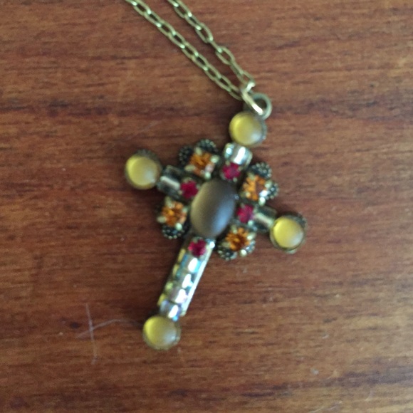Earth tone cross necklace
