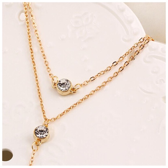 ED21 Gold 2 Layer Longe Round Crystal Necklace - Picture 2 of 2