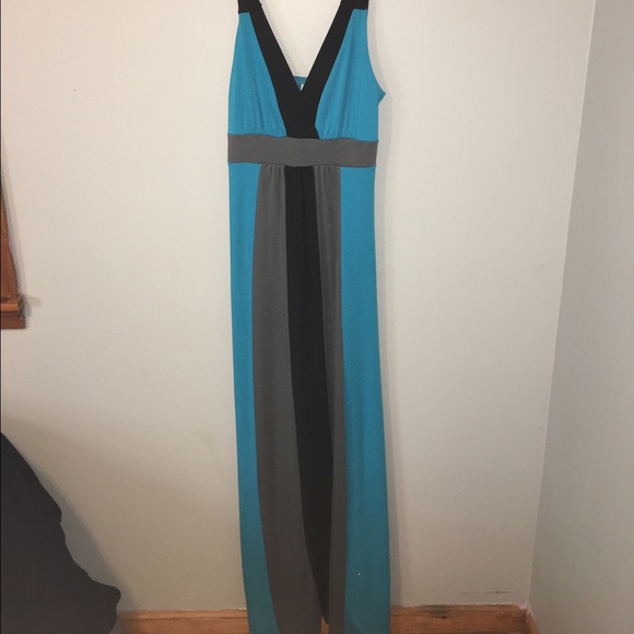 Gray, blue and black maxi dress