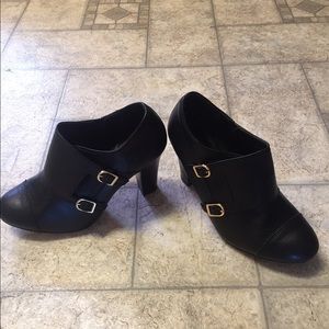 Black Booties with gold buckle accent size 8