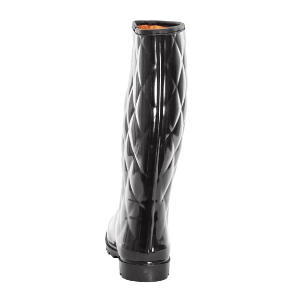 Women's Black Rubber Rain Boots, Quilted Wellies - Picture 3 of 4
