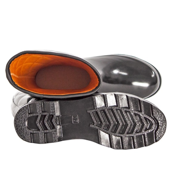 Women's Black Rubber Rain Boots, Quilted Wellies - Picture 4 of 4