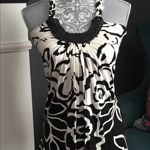 NWOT black & white racer back tank w/ leather