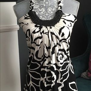 NWOT black & white racer back tank w/ leather