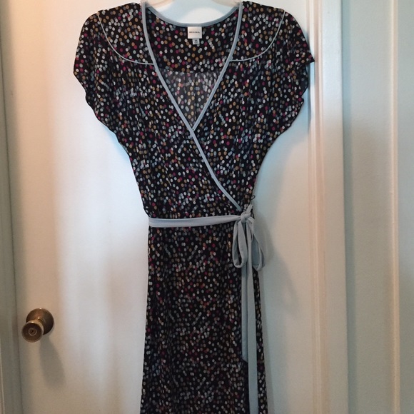 Plus size polka dot faux wrap dress