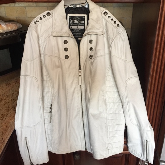 affliction white leather jacket