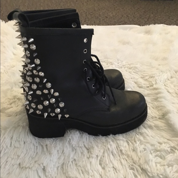 Studded black platform boots