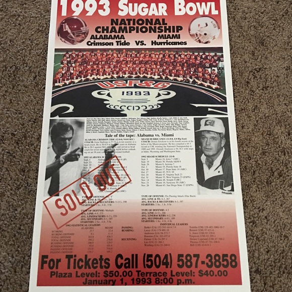 Alabama 1993 Sugar Bowl Poster!