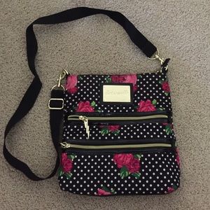 Rose and polka-dot print crossbody bag