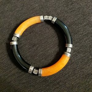 Orange & black onyx bangle bracelet