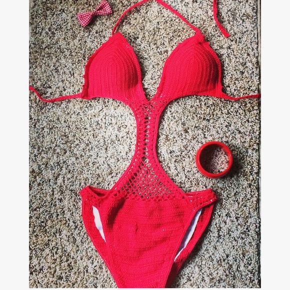 Kandy Couture Other - New Sexy Red One Piece Swimsuit Crochet Monokini