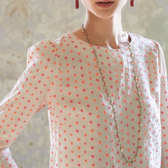Anthropologie lumine dot blouse 3/4 sleeve pink