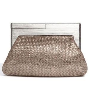 Melie Bianco 'Daisy' Metallic Silver Woven Clutch
