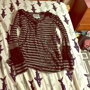 Long Sleeve Sequin & Lace Shirt