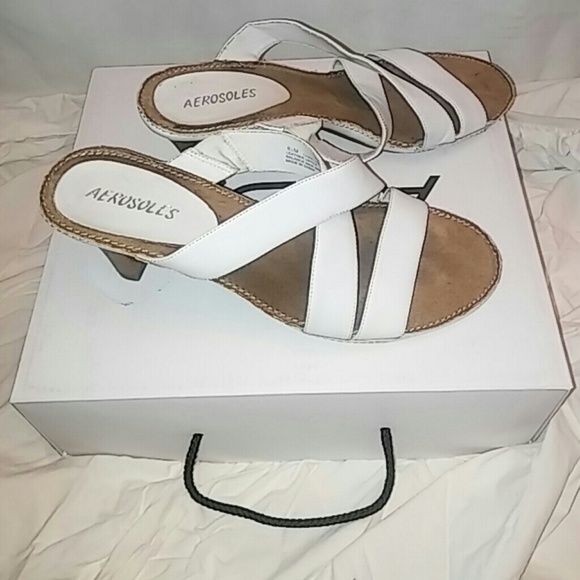 Aerosoles White Leather Strappy Sz 8.5 Sandal