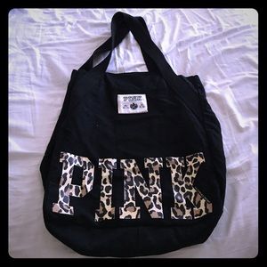 PINK black and leopard tote