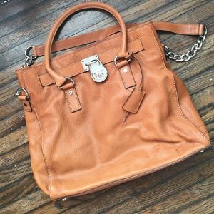 Michael Kors brown leather and silver handbag