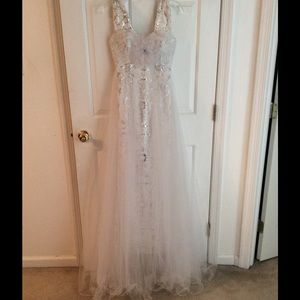 Jovani Silver and white long formal dress