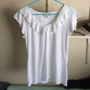 White blouse lace neck