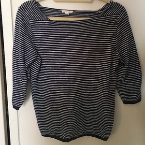 Eileen Fisher navy and white strip 3/4 sleeve top