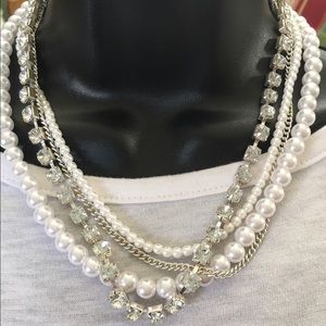 Multi-Strand Pearl and Rhinestone Necklace