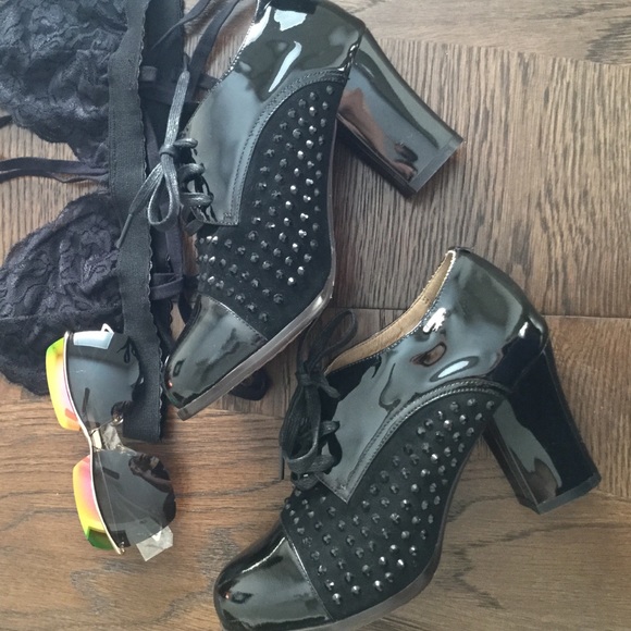 Black leather booties