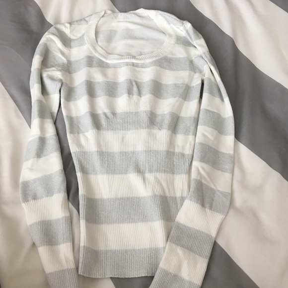 Metallic Silver and white striped sweater