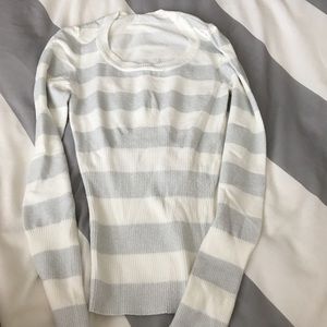 Metallic Silver and white striped sweater
