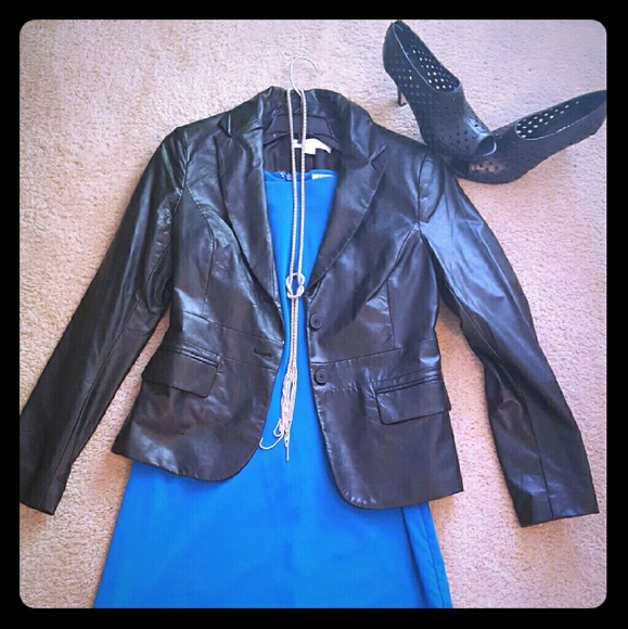 Faux Leather Black Blazer Jacket