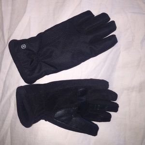 Black cotton gloves with leather accents.