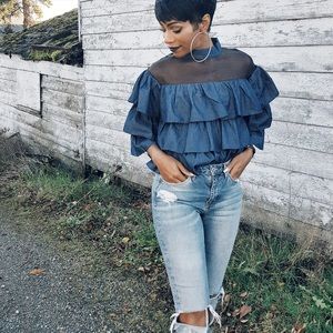 Blue Jean Shear Top Ruffle Top