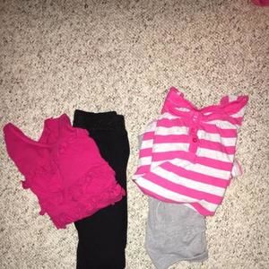 2 Old Navy tops, H&M knit black leggings and Children's Place grey cotton leggings