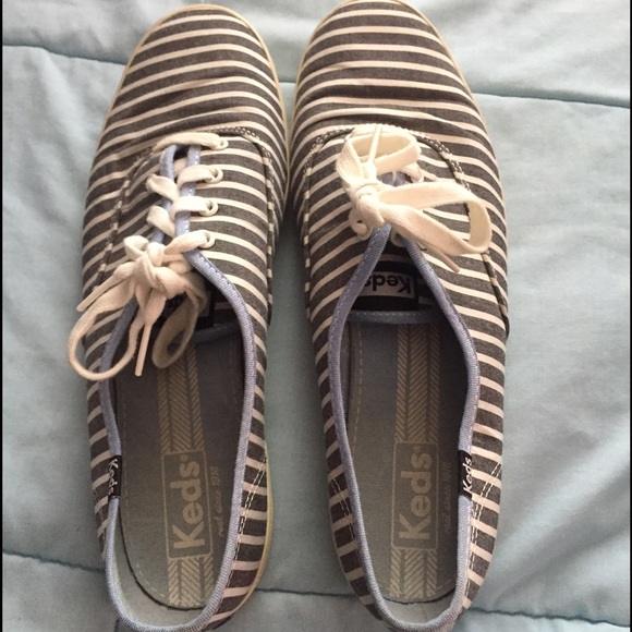 Blue, Grey, and White Striped Canvas Keds