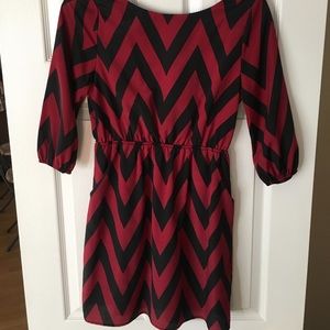 Burgundy and black chevron dress