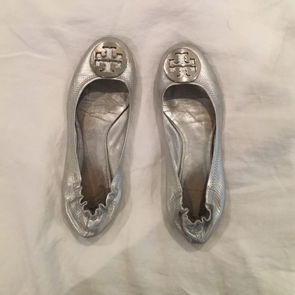 Tory Burch Silver Reva Flats