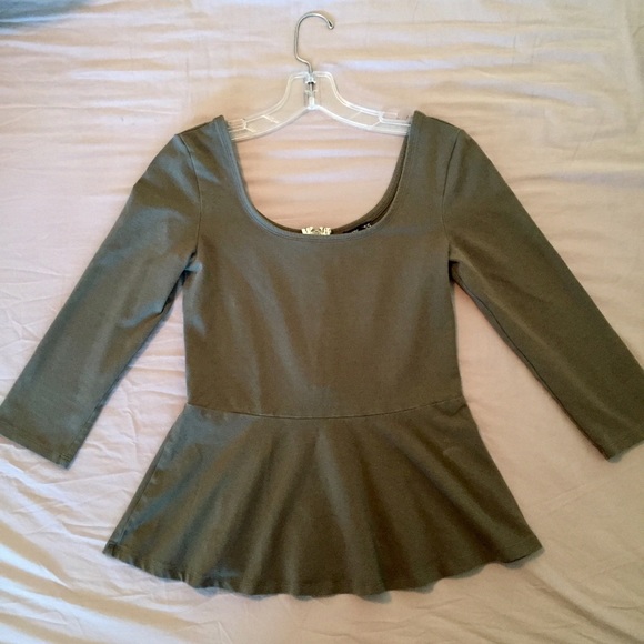 Olive Green Express Peplum Long Sleeve Top - Picture 1 of 4