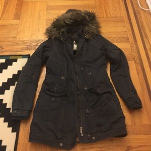 Abercrombie & Fitch fur lined parka coat navy