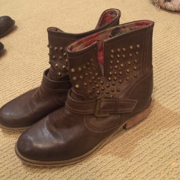 Brown gold studded booties