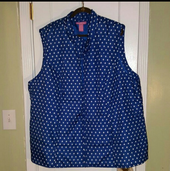 Plus Size 4x Puffy warm vest blue white polka dots