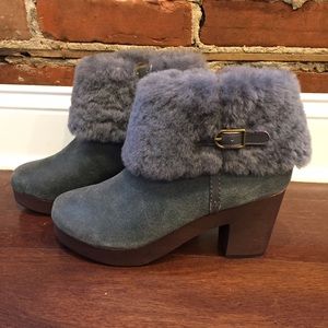 Farylrobin leather clog boots with sheepskin cuff