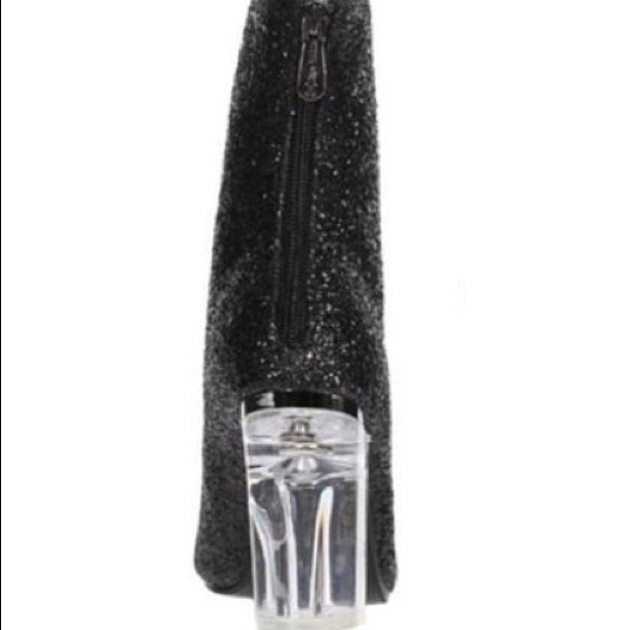 * 1 DAY SALE* Clear Plexi Heel Glitter Black Boots - Picture 3 of 4