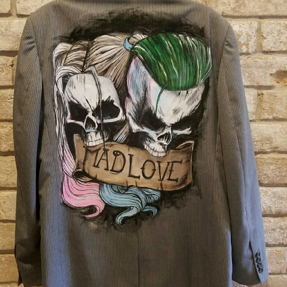 M/F custom art jacket with Harley Quinn &Joker